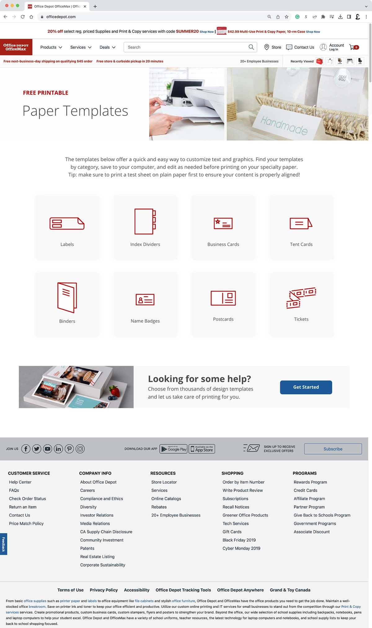 Office Depot | Paper Templates Web UX/UI